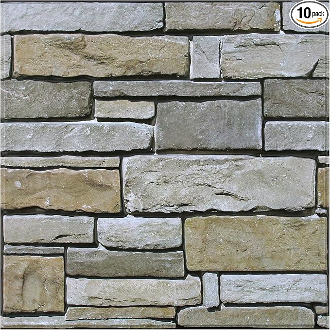 3D Peel and Stick Faux Stone Wall Panels 11.8" x 11.8" 10-Pack, Stone-Look Wall by SMOOSTIKCDECOR