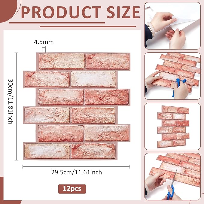 12PCS 3D Wall Panels Peel and Stick Foam Faux Brick Wall Panels, Self-Adhesive - Image 2