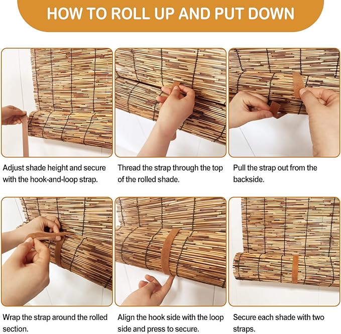 DoubleFill 2 Pcs Bamboo Shades Outdoor Reed Roll up Blinds 60 W x 72 H Blackout - Image 3