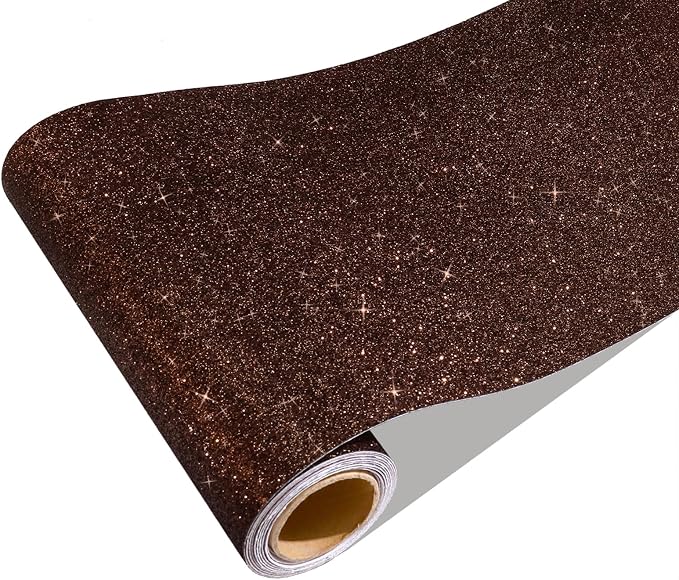 CRE8TIVE 8"x354" Glitter Wallpaper Dark Brown Peel and Stick Wallpaper Border by CRE8TIVE