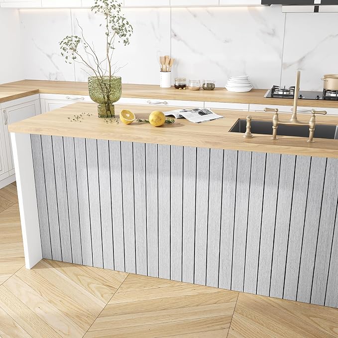 VEELIKE Light Grey Wood Wall Panels Peel and Stick Wood Slat Wall Panel - Image 6