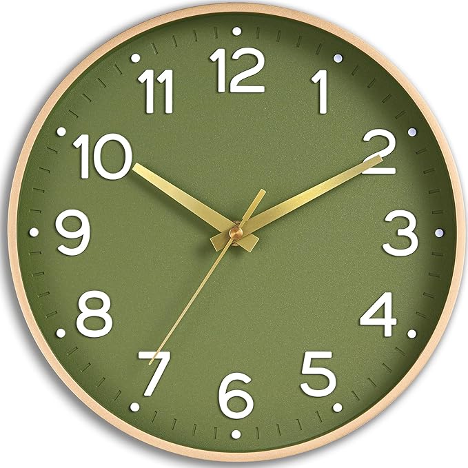 Roymnie Wall Clock 12 Inch Silent Green Wall Clocks Battery Operated- Modern by Unknown