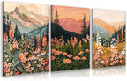 KBKBART Boho Colorful Landscape wall art Set of 3, Wildflower Mountain Wall by KBKBART