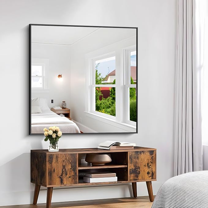 KOCUUY Black Square Mirror, Large Black Wall Mounted Mirror, Metal Framed Mirror - Image 7