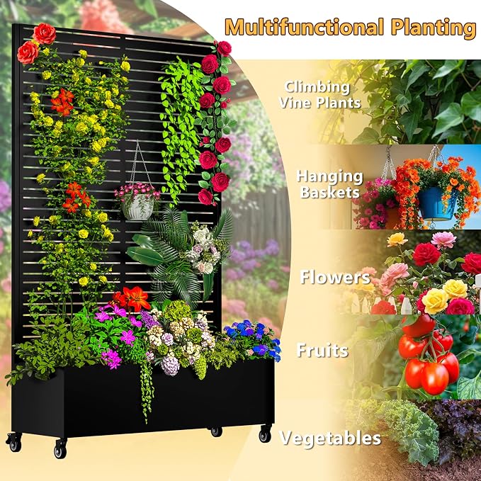 MTART Metal Planter Box with Trellis, 72.1"x47.2"x16" Outdoor Galvanized Raised - Image 5
