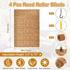 DoubleFill 4 Pcs Bamboo Shades Outdoor Reed Roll Up Blinds 48" W x 72" H - Image 2