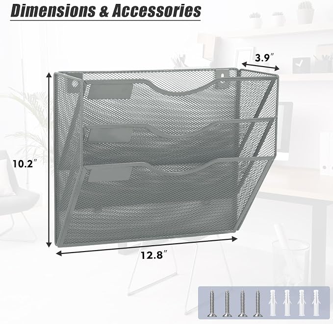 EASEPRES 3 Pocket Mesh Hanging Wall File Organizer, Wall Mounted Mail Paper - Image 2