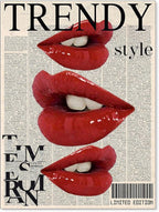 jkahh Trendy Y2k Newspaper Wall Art Vintage Red Lips Kiss Prints Poster Fashion by Unknown