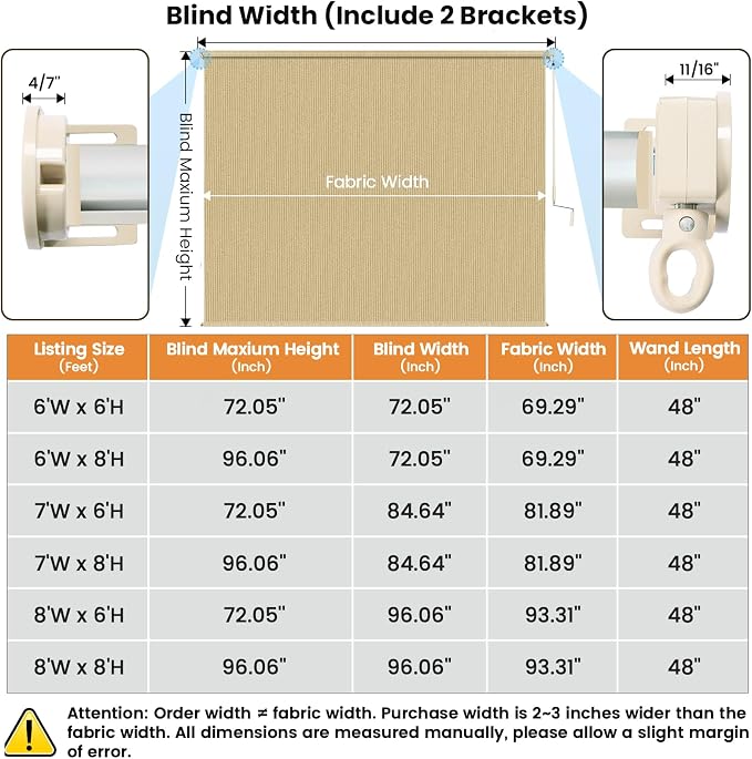 8'W x 8'H Sesame Patio Shades Roll up Outdoor Roller Shade Crank Wand Blind - Image 7
