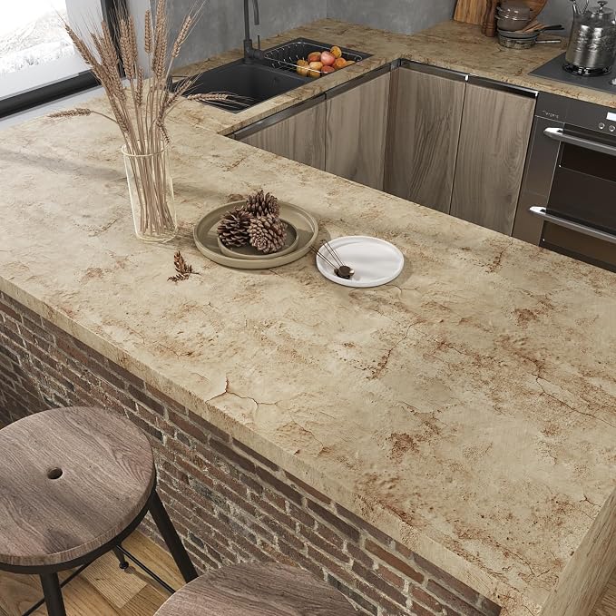 VEELIKE Wide Size 32''x354'' Aged Tan Concrete Wallpaper Peel and Stick - Image 5