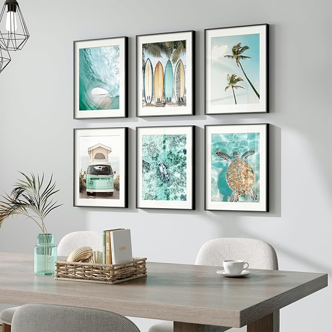 Framed Coastal Beach Wall Art for Living Room, Teal Green Summer Seascape - Image 3