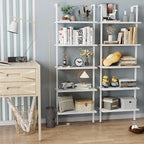aboxoo Ladder Shelf 2 PCS White Bookshelf 5-Tier Wooden Open Shelf Wall-Mounted - Image 5