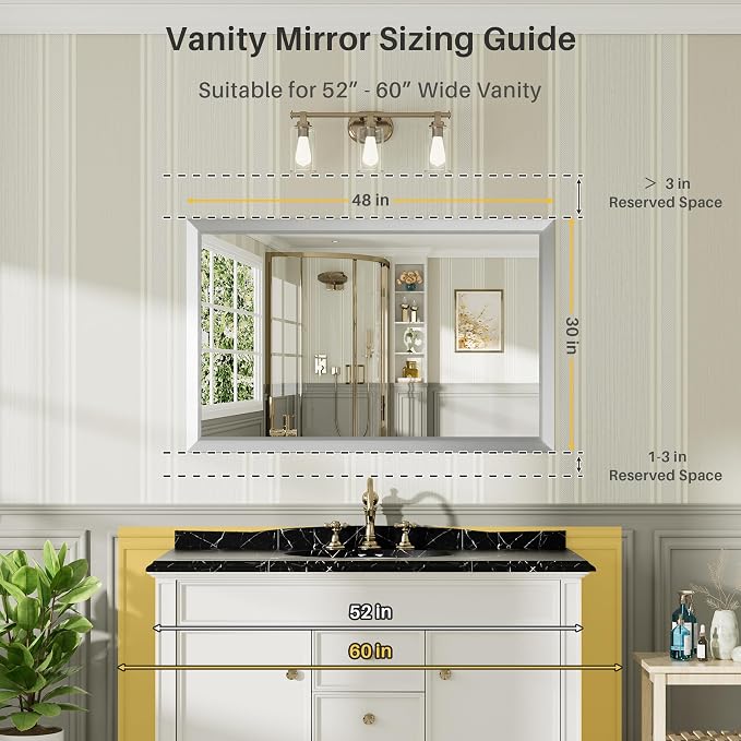 48x30 Inch Brushed Silver Bathroom Mirror - Image 2