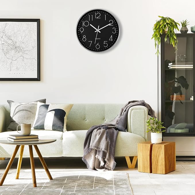 Foxtop Silver Wall Clock Silent Non-Ticking Battery Operated Round Modern Wall - Image 4
