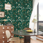 Laatse Dark Floral Wallpaper Peel and Stick 17.5in x 118in Vintage Green Gold - Image 3