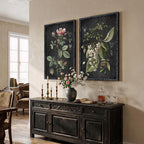 Large Framed Vintage Botanical Wall Art Set of 2, Rustic Retro Dark Floral - Image 4