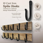 Cast Iron Spike Hooks Mounted on Two Natural Hardwood Boards Decorative - Image 4