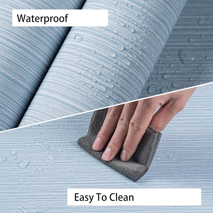 Grasscloth Textured Wallpaper Light Blue Peel and Stick 24inX393in Fabric Wall - Image 5