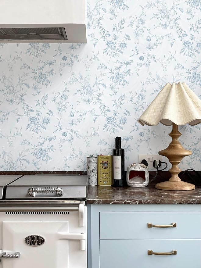 Ismoon Blue Wallpaper Peel and Stick Floral Vintage Stick on Wall Paper French - Image 7