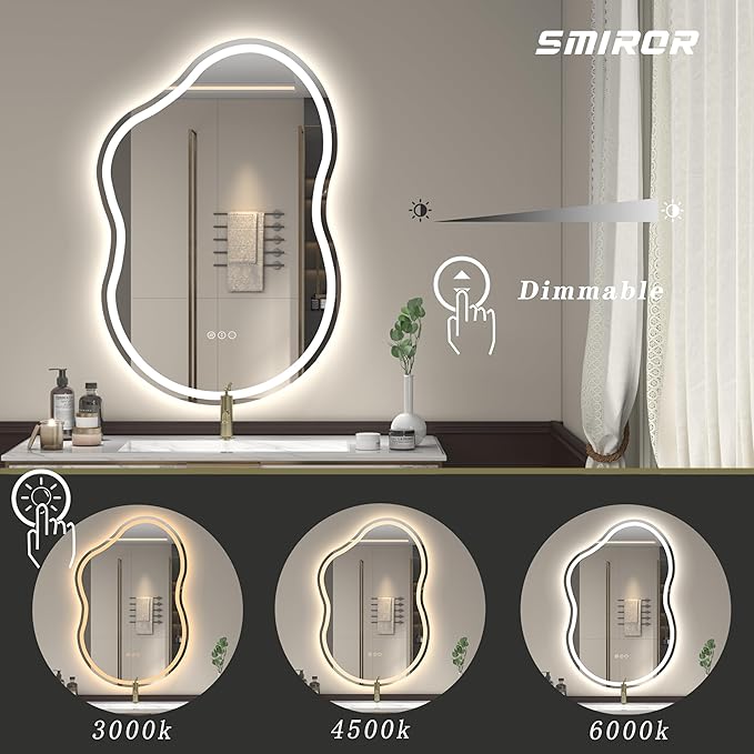 SMIROR Asymmetrical Led Bathroom Mirror 40x 24 inch, Irregular Cloud Lighted - Image 4
