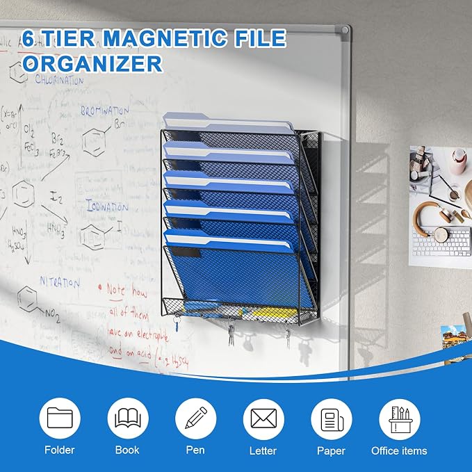 OUTWOLF Magnetic File Holder, 6-Tier Magnetic Wall Hanging File Organizer - Image 5