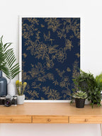 Froluya Dark Blue and Gold Vintage Floral Peel and Stick Wallpaper 17.7"x118.1" - Image 8