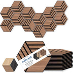 Mollywell Acoustic Panels, PVC Wood-Grain, 14x12 Inch Hexagon Carved Sound by Mollywell