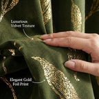 NICETOWN Leaf Patterned Green Velvet Curtains 96 inches Long 2 Panels Gold Foil - Image 5