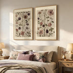 Large Framed Vintage Botanical Wall Art Set of 2, Neutral Antique Floral Canvas - Image 2