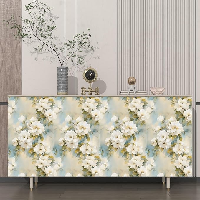 Floral Wallpaper Peel and Stick Vintage Beige Flowers Contact Paper Vinyl - Image 2