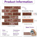 3D Peel and Stick Faux Brick Wall Panels 11.8" x 11.8" 10-Pack Red Orange - Image 3