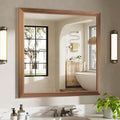 36x36 Inch Bathroom Mirror for Wall, Anti-Rust Walnut Wood Grain Metal Framed by Briivuemodernmirrors