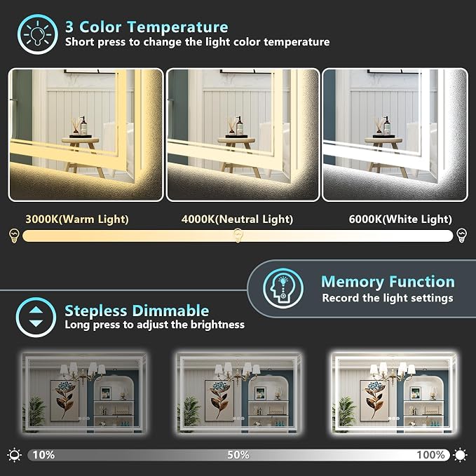 55x40 LED Bathroom Mirror with Lights, Backlit and Front Lit Anti-Fog Lighted - Image 4