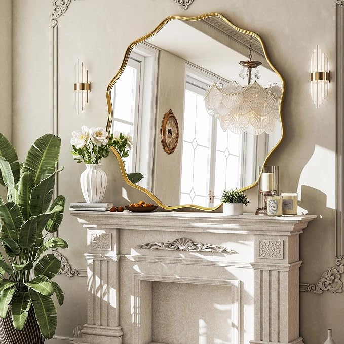 VooBang Gold Scalloped Circle Mirror, Hanging Leaning - Image 4