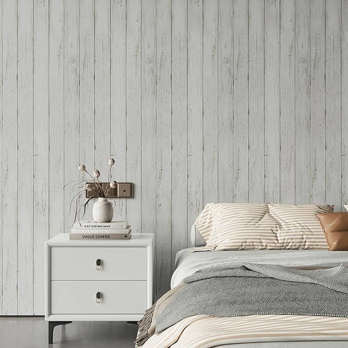 Abyssaly Peel and Stick Wallpaper 17.7" X 118" Thickened White Gray Wood - Image 7