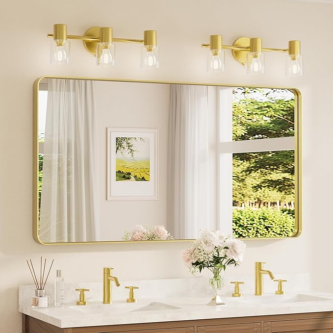 TETOTE 55 x 30 Inch Bathroom Mirror, Brushed Gold Metal Framed Wall Mounted by TETOTE
