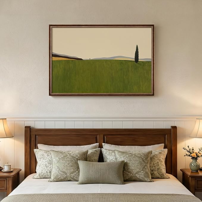 Vintage Framed Green Abstract Landscape Wall Art, Modern Sage Green Canvas - Image 3