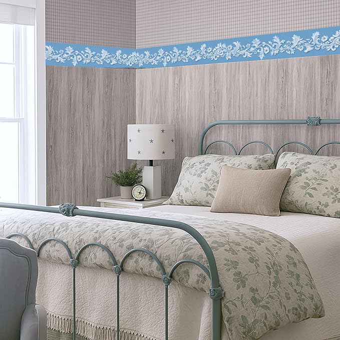 Blue Floral Wallpaper Border 196x4 Inch Peel and Stick Wall Border Elegant - Image 7