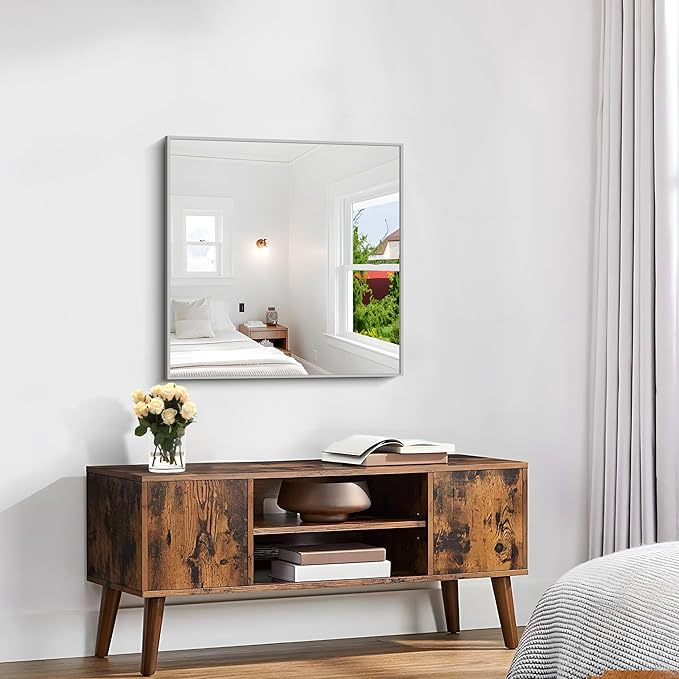 KOCUUY Silver Framed Mirror, HD Tempered Glass, Anti-Rust Frame, Modern Design - Image 3
