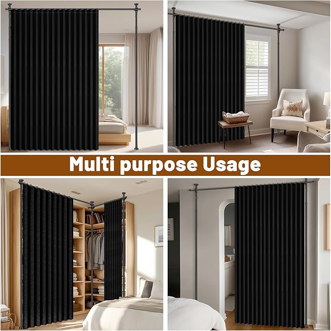 100% Blackout Room Divider Curtains Sets Black 1 Panel W100 x L84in No Drill - Image 5