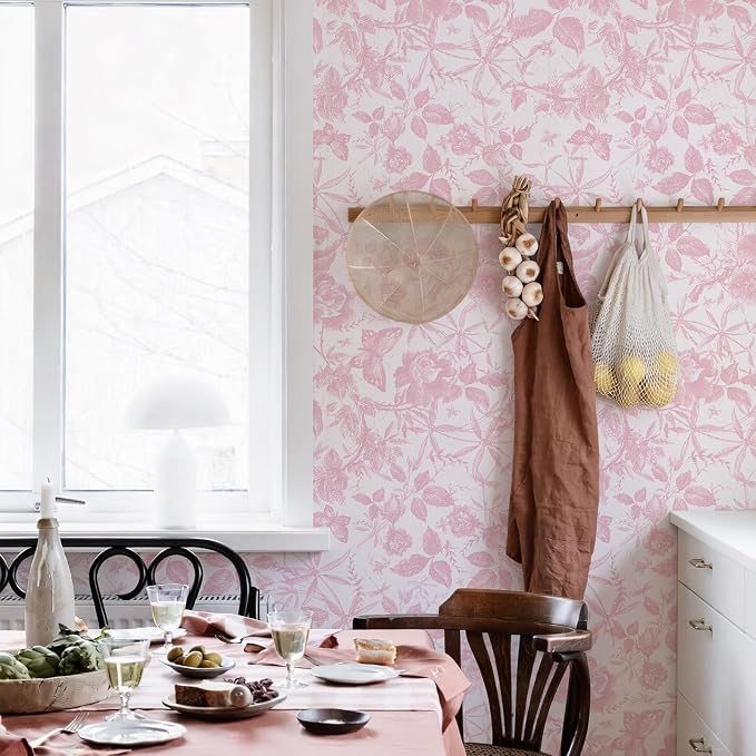 JiffDiff Floral Vintage Wallpaper Peel and Stick，Pink Rose Wallpaper Removable - Image 4