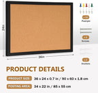 DOLLAR BOSS Cork Board for Wall 36" x 24" Bulletin Board for Wall - Image 4