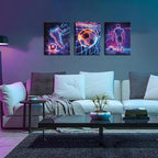 Cool Soccer Gaming Wall Art Set of 3, Neon Video Gamer Canvas Pictures - Image 2