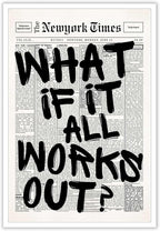 Retro Black And White Newspaper Poster What If It All Works Out Canvas Wall Art by Drimiler
