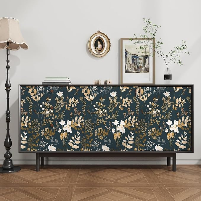 Laatse Navy Floral Wallpaper Peel and Stick Boho Wallpaper Vintage Blue/Gold - Image 3