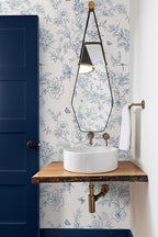 Froluya Cream White and Blue Floral Wallpaper Peel and Stick Wallpaper - Image 2