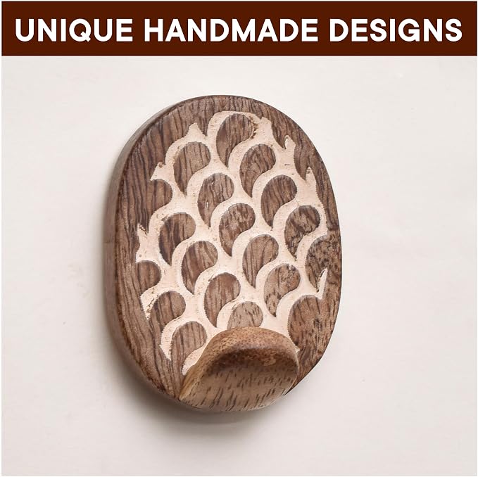 IndianShelf 6 Lb- 24 Pieces Decorative Wood Adhesive Wall Hooks–Boho Peel and - Image 5