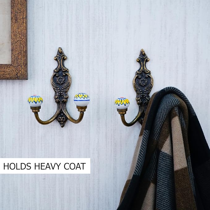 Indian Shelf Pack of 12 Heavy Duty Double Prong White Decorative Coat Hooks - Image 2