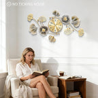 Wall Clocks for Living Room Decor, Large Wall Clock, 3D Creative Metal Ginkgo - Image 2