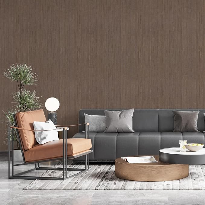 Brown Grasscloth Peel and Stick Wallpaper Texture Contact Paper A Set of 15.7" - Image 7